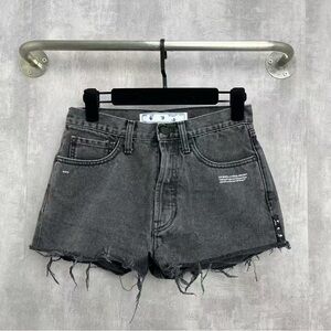 🚩steal Authentic Off-White Charcoal Frayed Denim Shorts